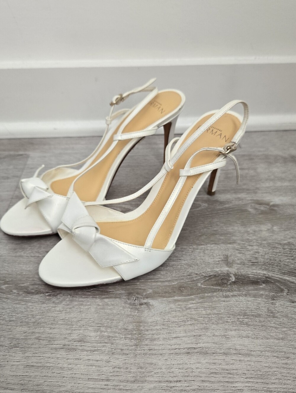 Alexandre Birman Clarita White Leather Bow Slingback Sandals Heels 37